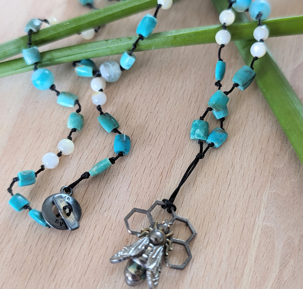 Honeybee necklaces with natural stones