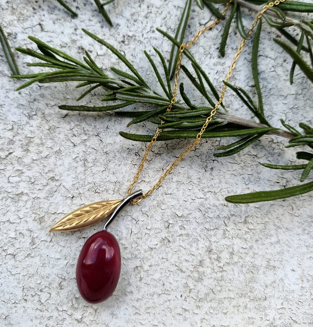 Olive stone pendant (enameled)